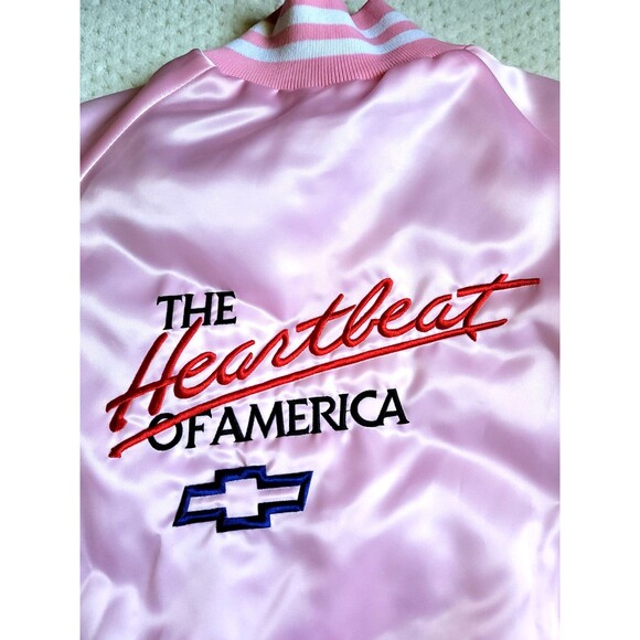 NOS Vintage Chevy The Heartbeat of America Embroidered Pink Satin Bomber XL USA - Picture 6 of 11